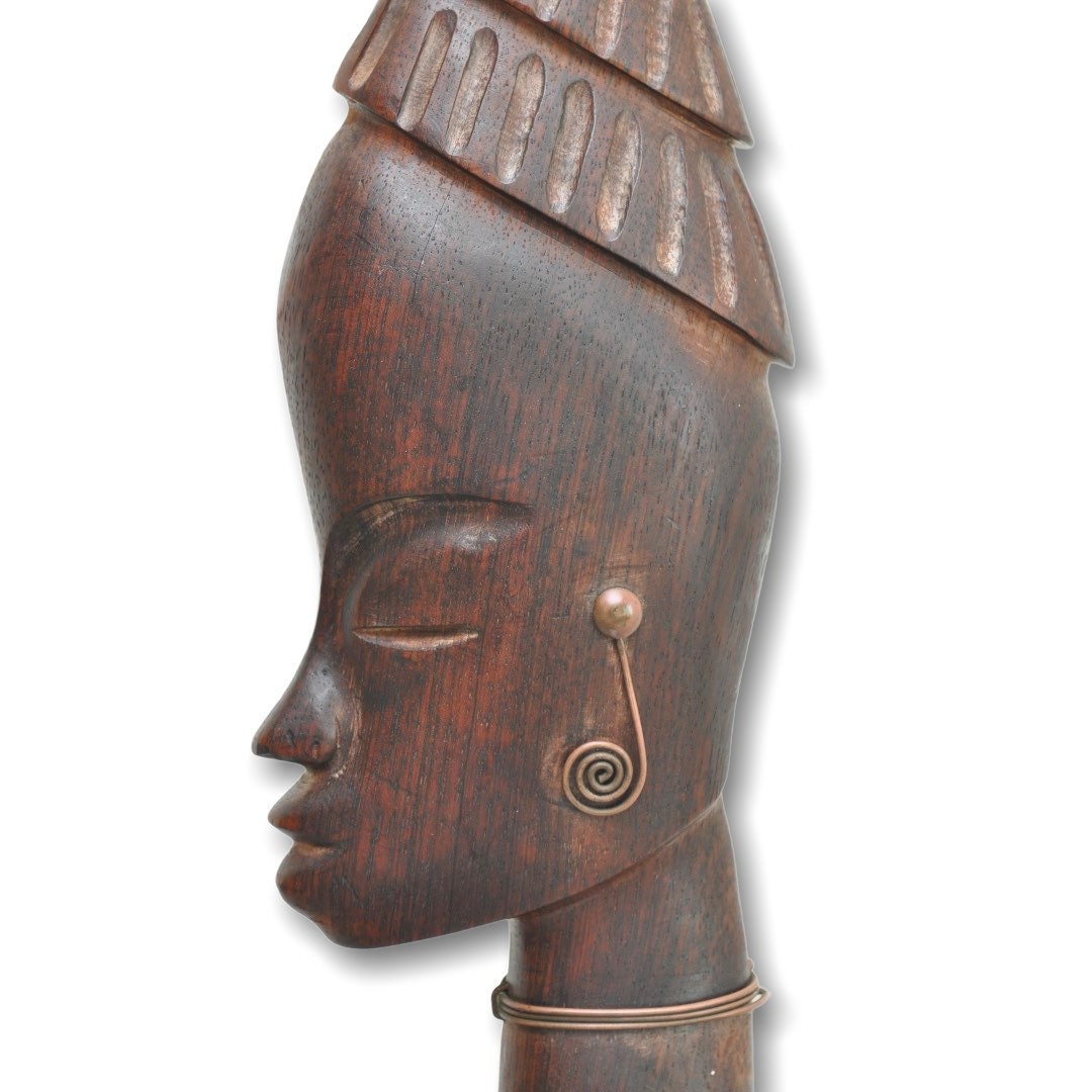 Vintage Mid Century Modern African Art Wood Woman Sculpture Afrocentric