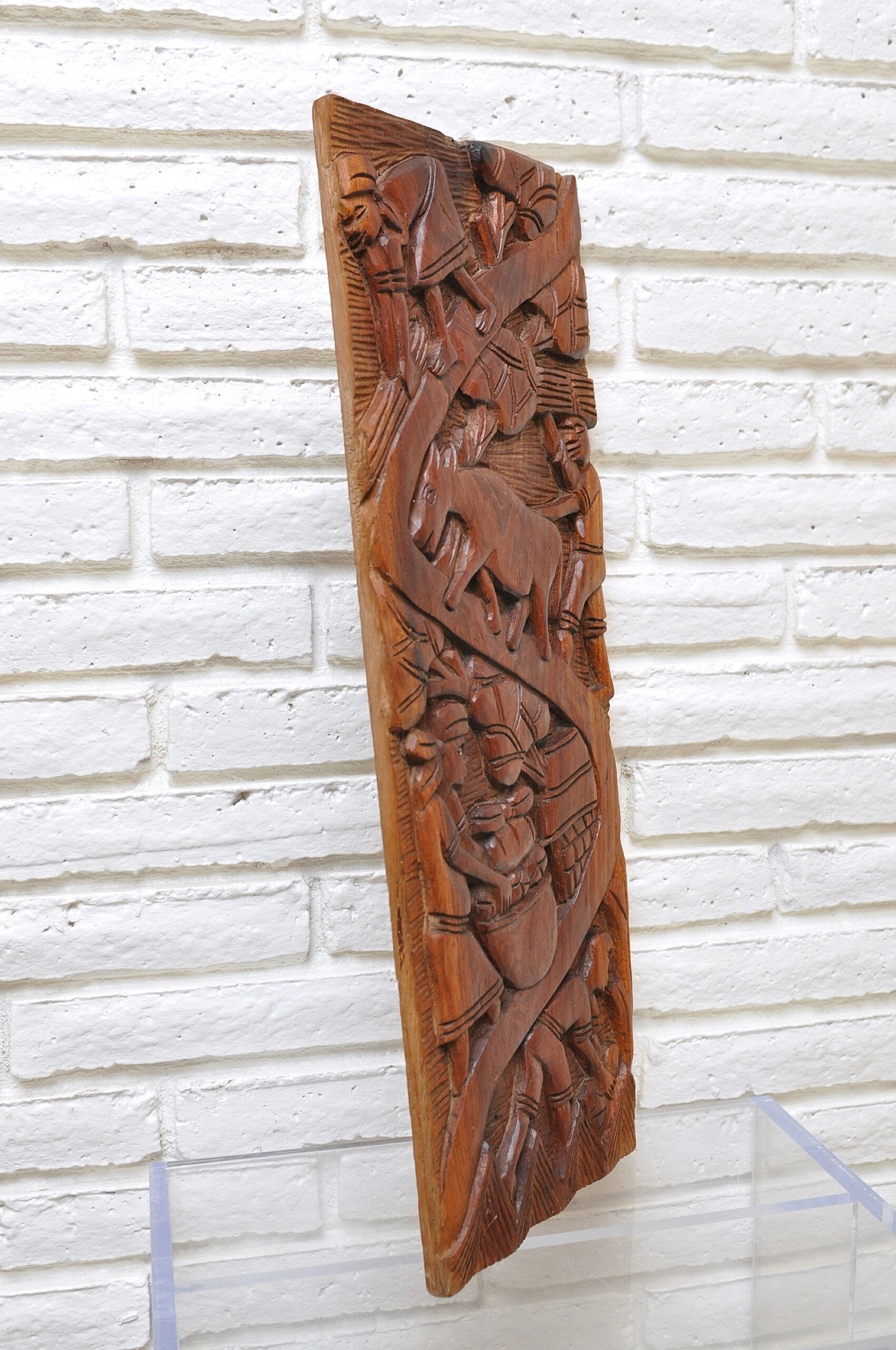 Vintage African Wood Carving Wall Plaque 23 Harvest Scene Folk Art