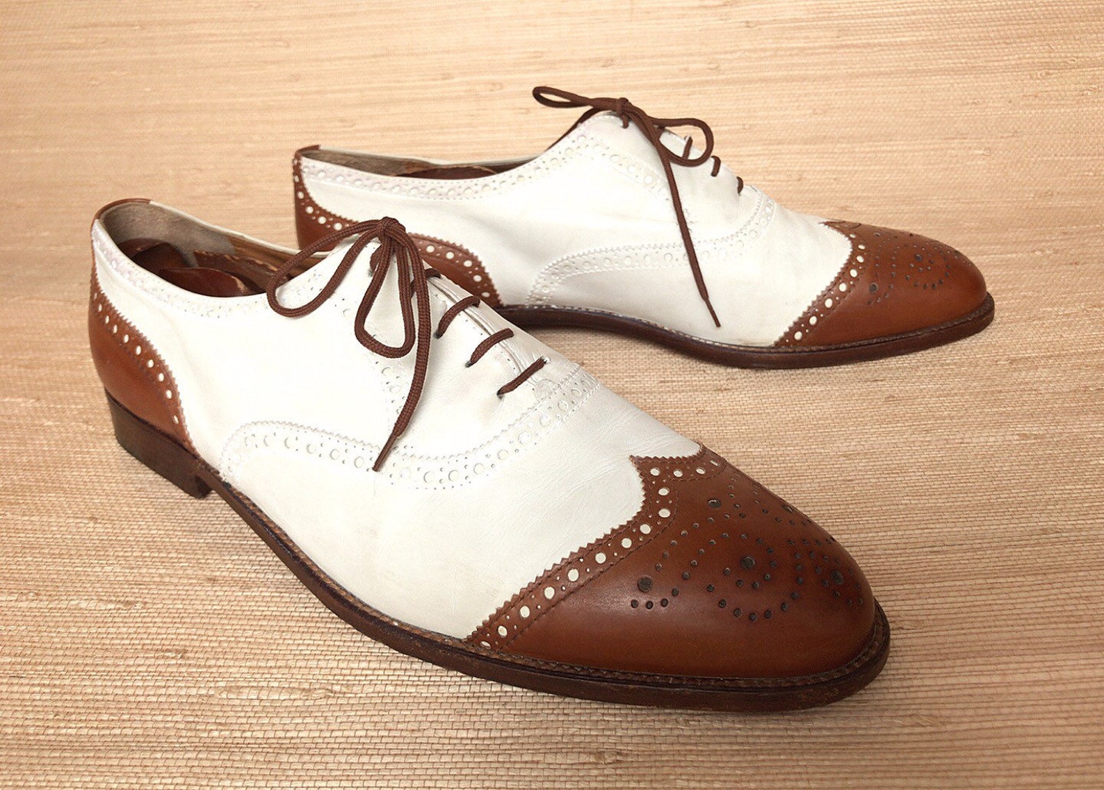 Mens Brown and White Leather Spectator Oxford Lace Up Shoes Etsy
