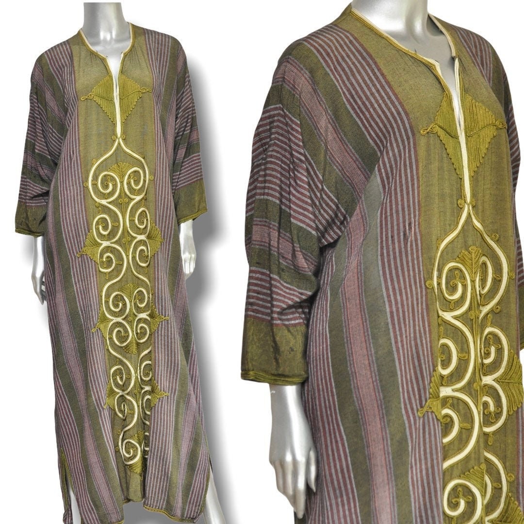 Vintage Egyptian Kaftan Full Length 100 Cotton Kaftan Dress Etsy