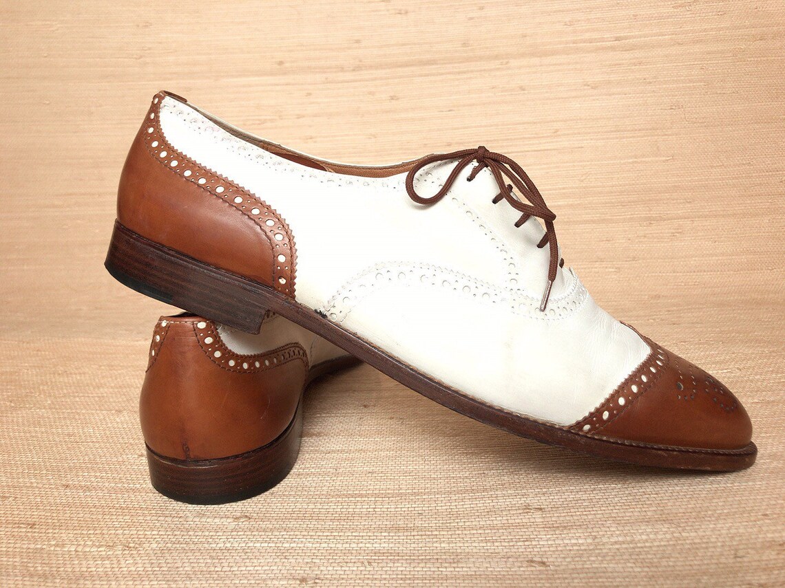 Mens Brown and White Leather Spectator Oxford Lace Up Shoes Etsy