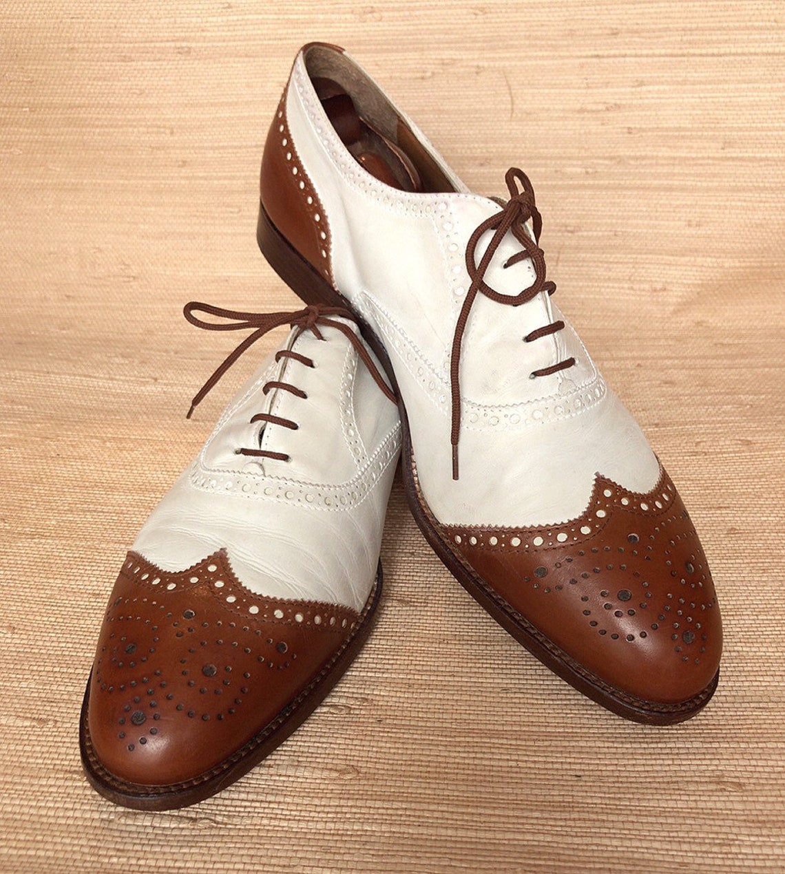 Mens Brown and White Leather Spectator Oxford Lace Up Shoes Etsy