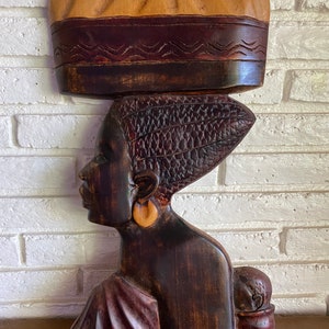 Vintage African Mother and Child Hand Carved Wood Wall Art Hanging 20”