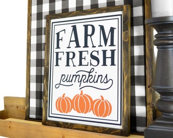 Farm Fresh Pumpkins Fall Sign, Farmhouse Fall Decor, Wooden Fall sign, Rustic Fall Halloween Decoration, Black and White Home Decor