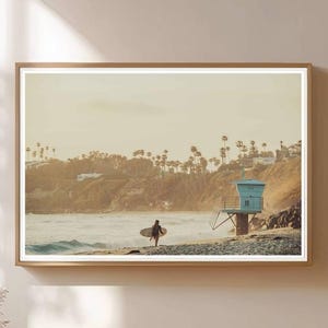 Golden Hour Surfer Print: San Diego Coastal Art, Vintage California Beach Photo