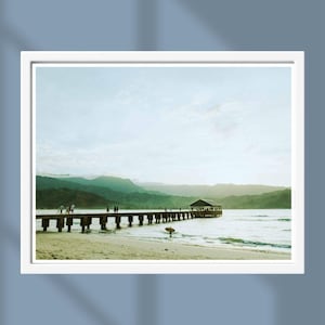 Vintage Hanalei Bay Pier Print: Kauai Hawaii Tropical Wall Art