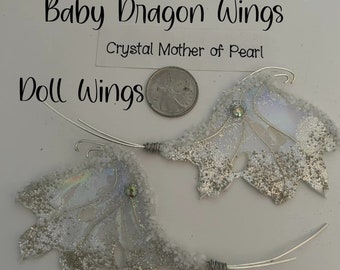 Doll Baby Fairy Fantasy Little Dragon Wings -Crystal Mother of Pearl Fantasy Film - Silver Wire