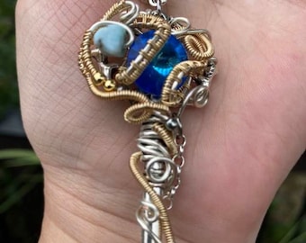 Fairy Realm Key Necklace - Water - Royal Blue Delite Swavorski Rivoli - Wire wrapped key pendant - Key to a Fantasy Realm!