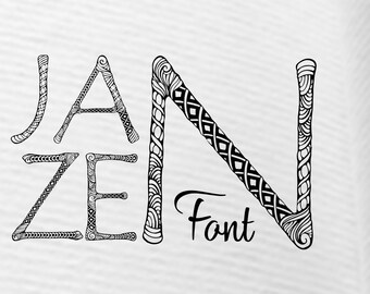 Janzen font, uppercases, Zentangle inspired font, capitals, hand drawn monogram letters, hand crafted decorative typeface, monogram font