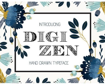 Digizen font, decorative typeface, hand sketched font, Commercial License, TTF, OTF