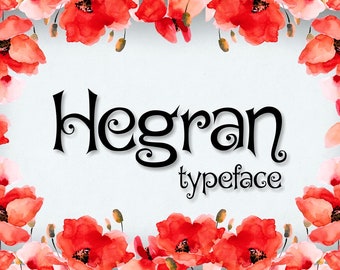 Hegran font, digital font, decorative typeface, fun font, Commercial License, OTF, TTF