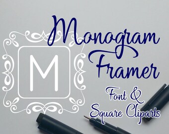 Monogram Framer font with square frame cliparts, png, svg, eps files, monogram creator, font download, TTF, OTF