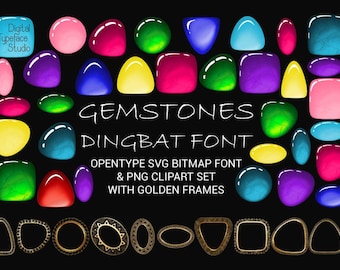 Gemstones SVG Font: Golden Frame Clipart Set (Commercial Use, Instant Download)