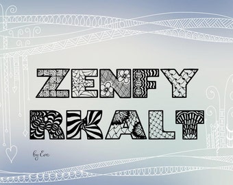 Handgekritzelschrift, Zenfyrkalt-Schrift, handgezeichnete Schrift, digitale Schrift, kommerzielle Lizenz, Zentangle-inspiriert, TTF, OTF