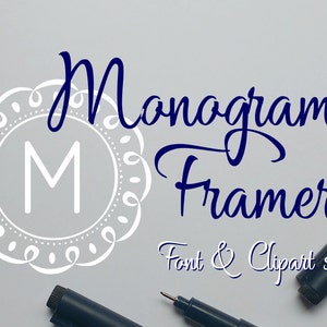 Monogram Framer font with bonus circle frame cliparts, png, svg, eps files, monogram creator, font download, font for crafters, TTF, OTF image 1