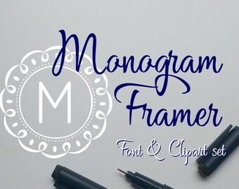 Cirkelmonogramlijst Dingbat-lettertype en clipartset voor logo's, labels en branding – monogramlijsten