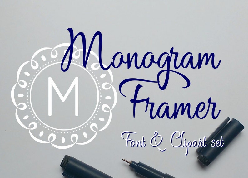 Monogram Framer font with bonus circle frame cliparts, png, svg, eps files, monogram creator, font download, font for crafters, TTF, OTF image 1