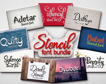 Stencil lettertype bundel, Verkoop, set van 9 stencil lettertype, Commercieel gebruik, Instant Download