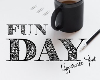 Funday font, doodle decorated font, hand crafted decorative typeface, hand sketched font, Commercial License, TTF, OTF