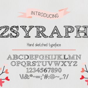 Zsyraph font, hand drawn decorative typeface, hand sketched font, Commercial License, TTF, OTF image 1