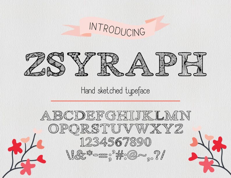 Zsyraph font, hand drawn decorative typeface, hand sketched font, Commercial License, TTF, OTF image 1