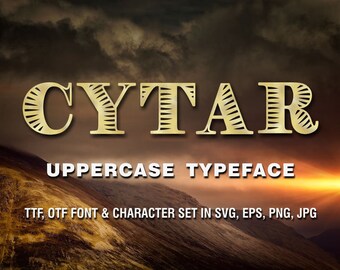 Cytar font, ttf, otf, svg, png, jpg, eps files, bonus gold clipart, uppercase font, decorative typeface, font download, Commercial License