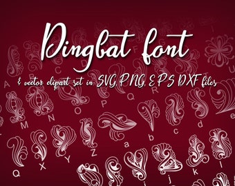Dings1 dingbat Font, cliparts, svg, png, eps, dxf, dingbat cut files, digitally drawn dingbats, zentangle dingbats, Commercial Download