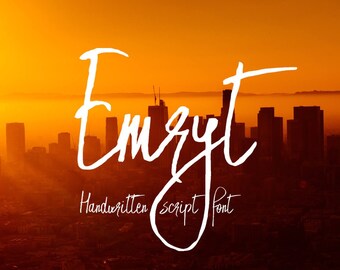 Digital font, Emryt font, handwritten script font, hand lettered typeface, Commercial License, TTF, OTF, Instant Download