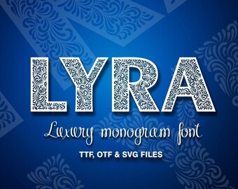 Lyra-lettertype, luxe monogramlettertype, hoofdletters, handgetekende lettertype, lettertypedownload TTF, OTF, SVG-bestanden