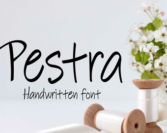 Pestra font, handwritten font, hand lettered typeface, Digital font, Commercial use, TTF, OTF, Instant Download