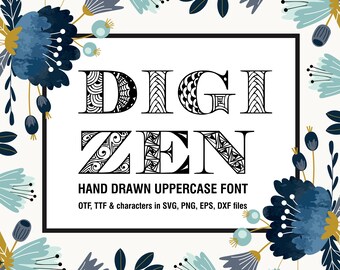 Digizen font, png, svg, eps, dxf files, clipart set, ttf, otf, Commercial License
