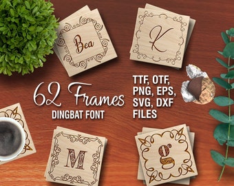 Square Frames Dingbat Font , 62 Square Frames, ttf, otf, eps, svg, png, dxf files for Cricut, Silhouette, Commercial License