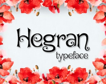 Hegran font, digital font, decorative typeface, fun font, Commercial License, OTF, TTF