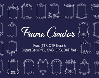 Frame Creator font and clipart set, png, svg, eps, dxf files, font download, font for crafters, TTF, OTF