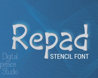 Repad Stencil font, stencil font, hand crafted stencil font, Europian characters, Commercial use, TTF, OTF, Instant Download