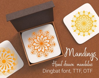 Digital Font, Hand drawn mandala dingbats, Mandings font, hand drawn typeface, hand crafted font, Commercial License, OTF, TTF