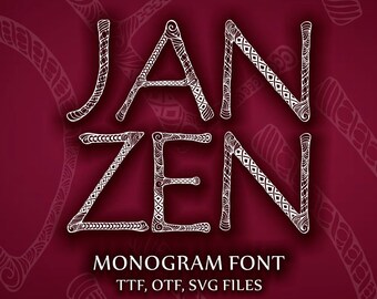 Janzen font, Monogram font, uppercase typeface, capital letters, TTF, OTF, SVG, Commercial License