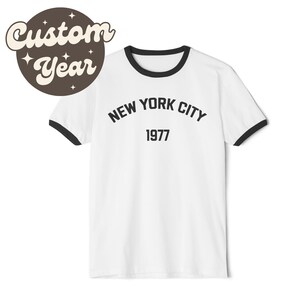 Retro NYC T-Shirt w/ Customizable Year | Unisex Custom New York City Vintage Ringer Tee | Gift | New Yorker | Graduation | Birth Year | Trip