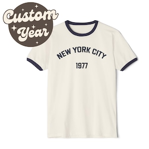 Retro NYC T-Shirt w/ Customizable Year | Unisex Custom New York City Vintage Ringer Tee | Gift | New Yorker | Graduation | Birth Year | Trip