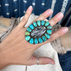 Kingman Turquoise & White Buffalo Statement Ring by David Benally