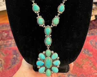 Kingman Turquoise & Sterling Silver Statement Necklace by Robert Shakey