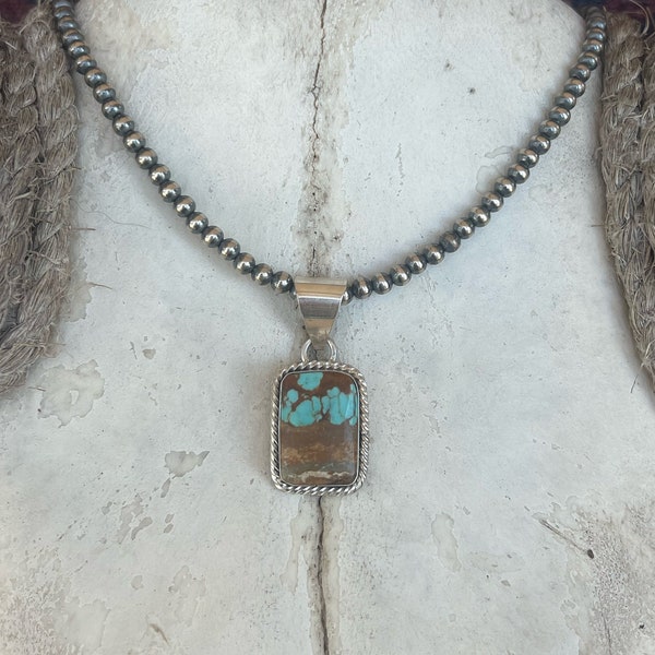 Number 8 Turquoise Sterling Silver Rectangle Pendant by Tia Long