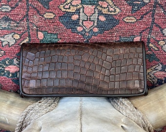 Brown Crocodile Embossed Leather Trifold Wallet by Juan Antonio