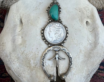 Oversize Royston Turquoise Silver Dollar Naja Pendant Set by Betta & Mason Lee