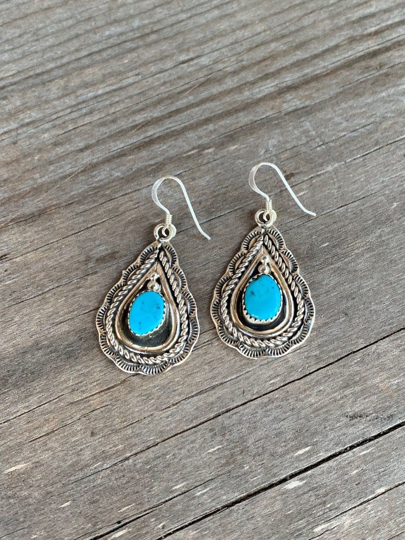 Navajo Sterling & Turquoise Teardrop Dangle Earrings by Julia | Etsy