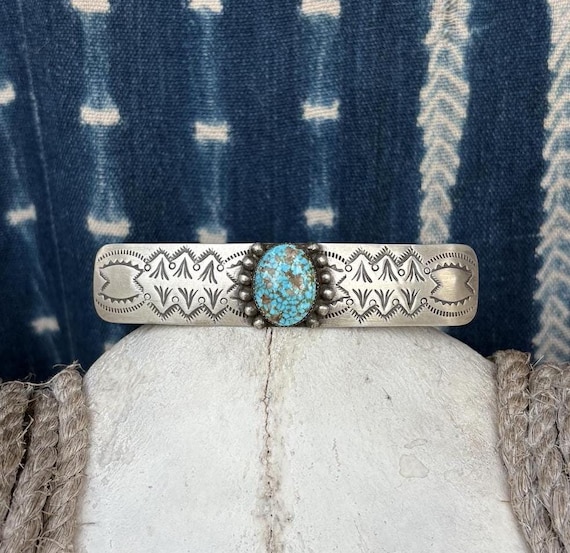Hand-stamped Sterling Silver & Turquoise Barrette - Etsy display picture 3
