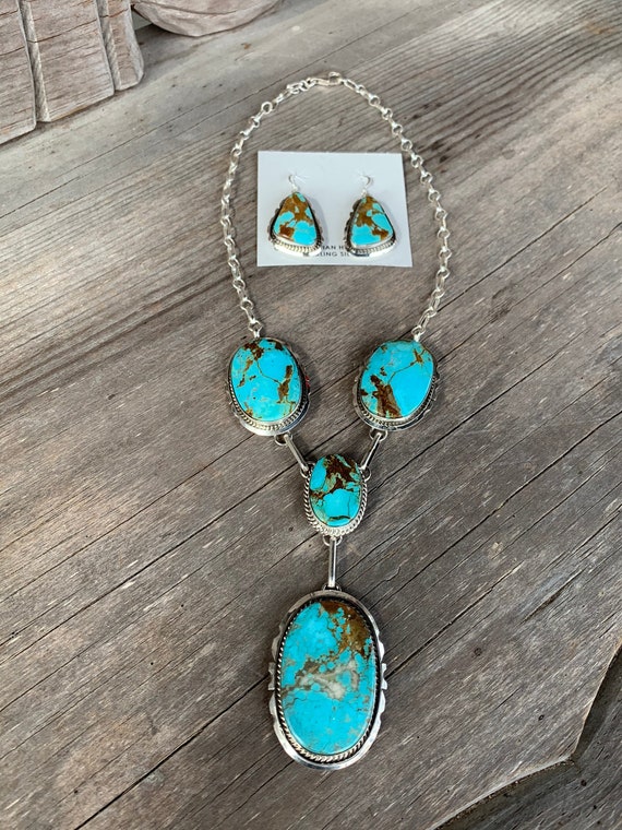 PRICE DROP Number Eight Turquoise Lariat Necklace & Earrings | Etsy