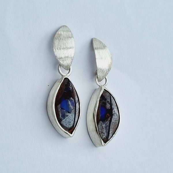 Boulder Opal Earrings, 925 Silver, Unique
