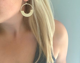 Petite Geometric Gold Earrings // Half Circle + Hoops