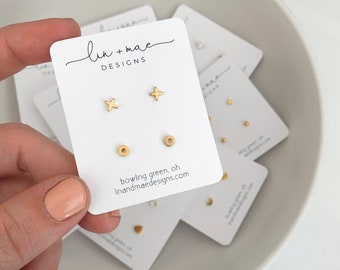 Teeny Tiny Geometric Earring Studs // Triangle + Bar + Star + Cross + Rhinestone // Dainty Earrings